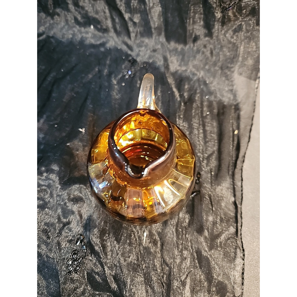Vintage Amber Hand Blown Glass Small4.5" Pitcher Pilgram Glass - Picture 7 of 7